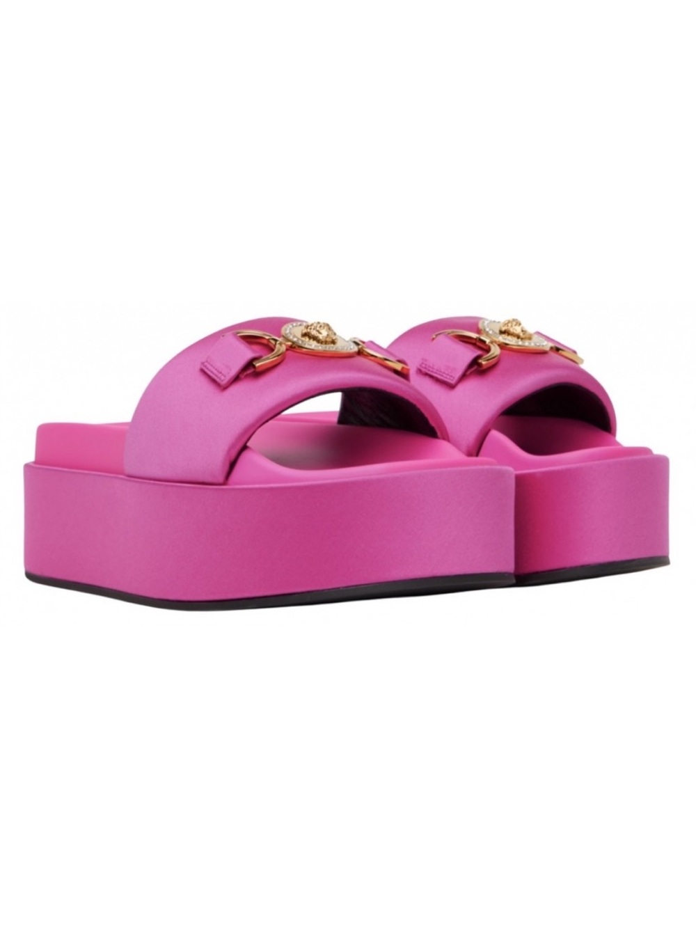 VERSACE Medusa crystal coin satin platform slides sandals